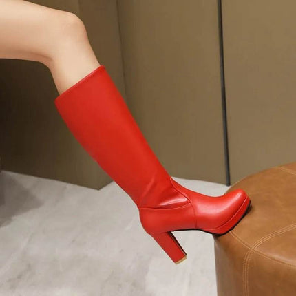 Women Knee High 8.5cm Pointed Block Heels Boots - Boots - ASILETO - Mad Fly Essentials