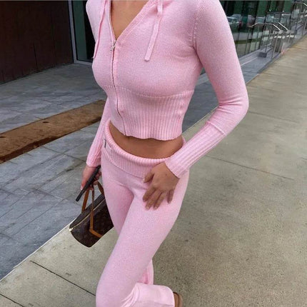 Women Knitted 2pc Pink Long Tracksuit - Tracksuit - Hirigin - Mad Fly Essentials