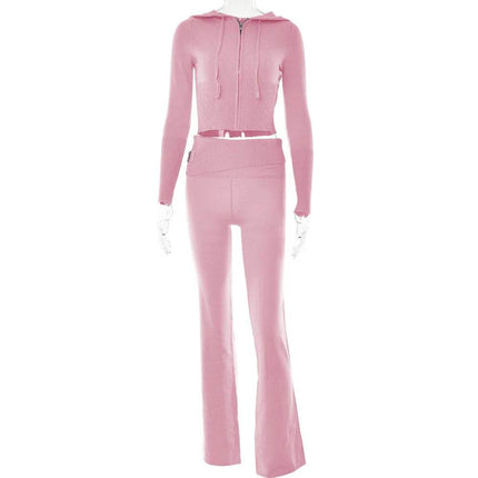 Women Knitted 2pc Pink Long Tracksuit - Tracksuit - Hirigin - Mad Fly Essentials