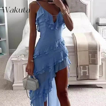 Women Lace Deep V Irregular Chiffon Seasonal Cocktail A - Line Party Dress - Party Dress - Owner Girl - Mad Fly Essentials