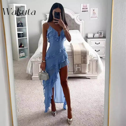 Women Lace Deep V Irregular Chiffon Seasonal Cocktail A - Line Party Dress - Party Dress - Owner Girl - Mad Fly Essentials