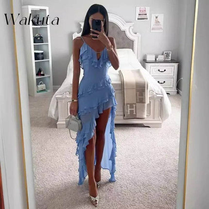 Women Lace Deep V Irregular Chiffon Seasonal Cocktail A - Line Party Dress - Party Dress - Owner Girl - Mad Fly Essentials