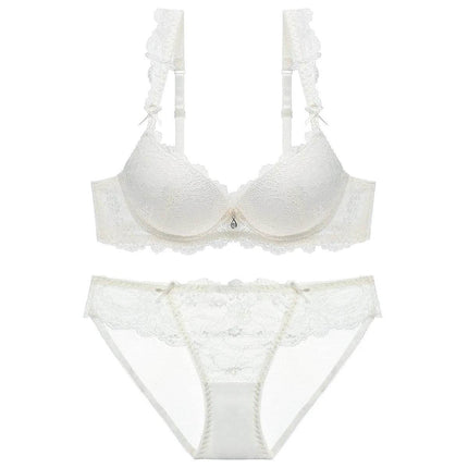 Women Lace Floral Gather Bra Lingerie Set - Lingerie Set - PanFlower - Mad Fly Essentials