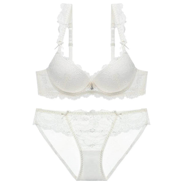 Women Lace Floral Gather Bra Lingerie Set - Lingerie Set - PanFlower - Mad Fly Essentials