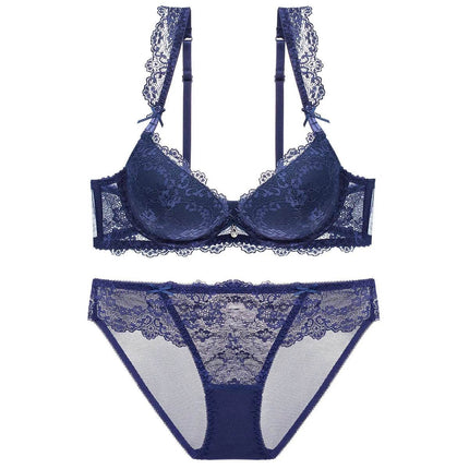 Women Lace Floral Gather Bra Lingerie Set - Lingerie Set - PanFlower - Mad Fly Essentials