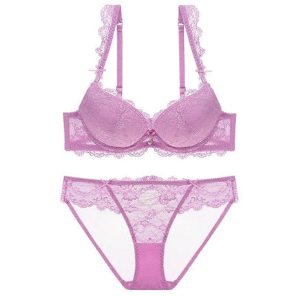 Women Lace Floral Gather Bra Lingerie Set - Lingerie Set - PanFlower - Mad Fly Essentials