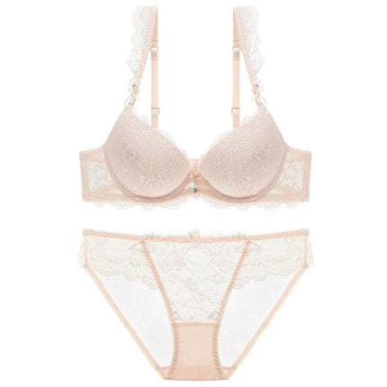 Women Lace Floral Gather Bra Lingerie Set - Lingerie Set - PanFlower - Mad Fly Essentials