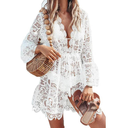 Women Lace Floral Hollow Beach Cover - Up Sundress - Sundress - FITTOO - Mad Fly Essentials