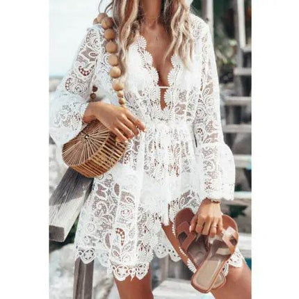 Women Lace Floral Hollow Beach Cover - Up Sundress - Sundress - FITTOO - Mad Fly Essentials