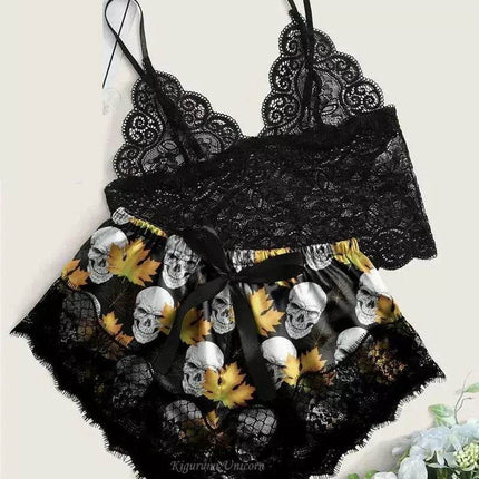 Women Lace Halloween - Skeleton Pajama Set - Pajama Set - Animal Unicorn - Mad Fly Essentials