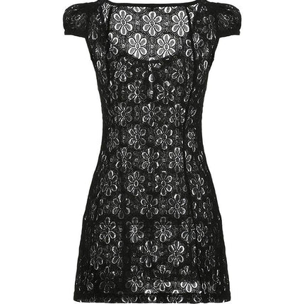 Women Lace Solid Black White Mini Dress - Mini Dress - kalenmos - Mad Fly Essentials