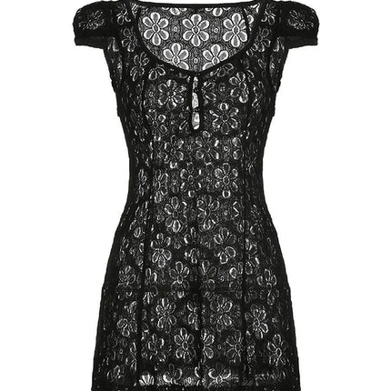 Women Lace Solid Black White Mini Dress - Mini Dress - kalenmos - Mad Fly Essentials
