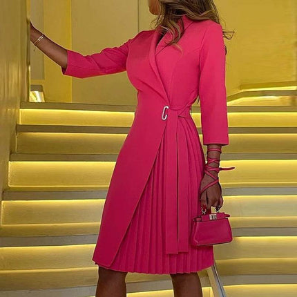 Women Lapel Office Lady Mini Dress - Mini Dress - ELSVIOS - Mad Fly Essentials