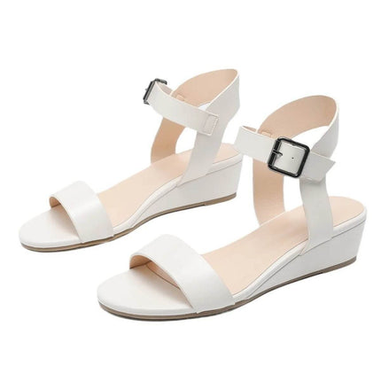 Women Leather Low Heel Wedge Sandals - Sandals - ASILETO - Mad Fly Essentials