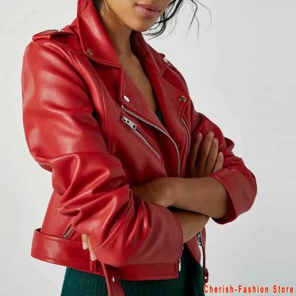 Women Leather Short Rivet Motorcycle Jacket - Jacket - Suchcute - Mad Fly Essentials