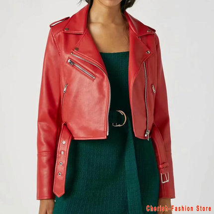 Women Leather Short Rivet Motorcycle Jacket - Jacket - Suchcute - Mad Fly Essentials