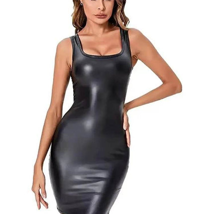 Women Leather Sleeveless S - 5XL Clubwear Mini Dress - Mini Dress - SexyLacey - Mad Fly Essentials