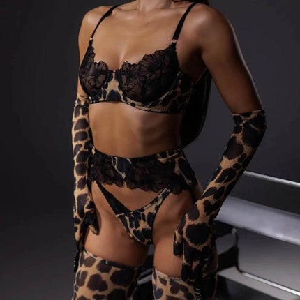 Women Leopard Costume Lace Lingerie Set - Mad Fly Essentials