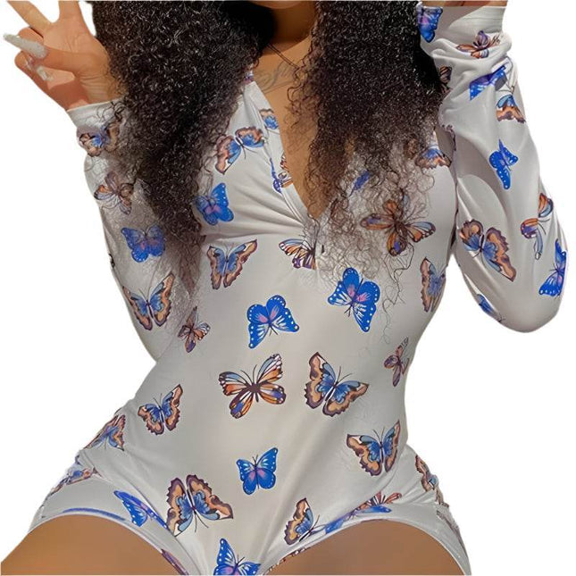 Women Long Butterfly White Romper - Romper - Hirigin - Mad Fly Essentials