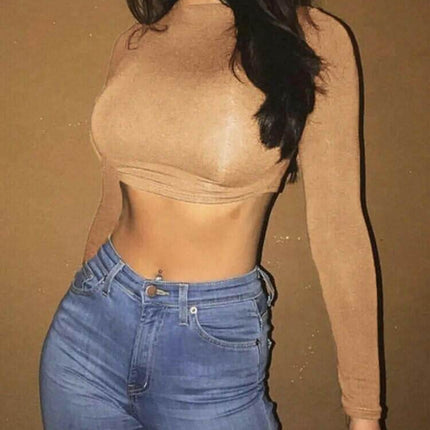 Women Long Sleeve - Short Shirt Crop Top - Crop Top - Chaunuer Crop Tops - Mad Fly Essentials