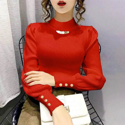 Women Long Solid Color Puff Sleeve Sweater - Sweater - Stefani Lee - Mad Fly Essentials