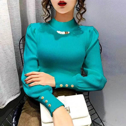 Women Long Solid Color Puff Sleeve Sweater - Sweater - Stefani Lee - Mad Fly Essentials