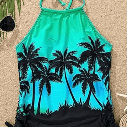 Women Low Waist Palm Tree Tankini Set - Tankini Set - mandylandy - Mad Fly Essentials