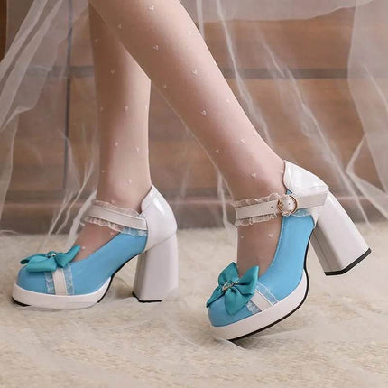 Women Mixed Round Block High Heels - Mad Fly Essentials