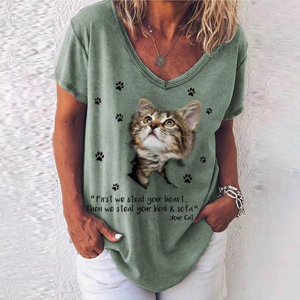 Women Moon Cat Animal 3D Summer Shirts - Mad Fly Essentials