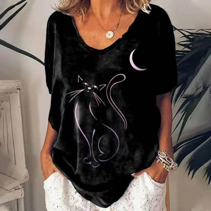 Women Moon Cat Animal 3D Summer Shirt - Shirt - Animal Elements - Mad Fly Essentials