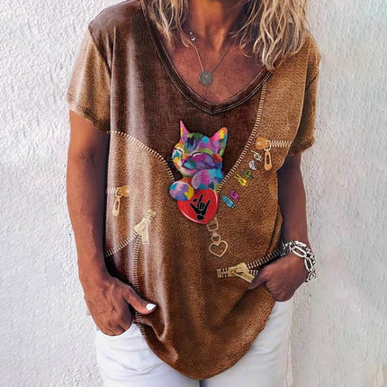 Women Moon Cat Animal 3D Summer Shirt - Shirt - Animal Elements - Mad Fly Essentials