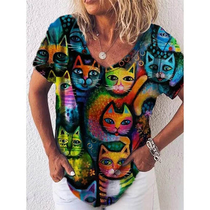Women Moon Cat Animal 3D Summer Shirt - Shirt - Animal Elements - Mad Fly Essentials