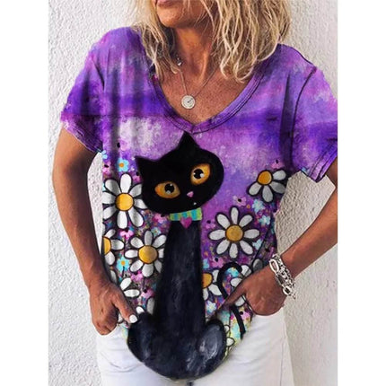 Women Moon Cat Animal 3D Summer Shirts - Mad Fly Essentials