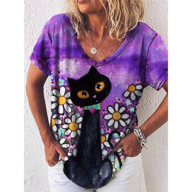 Women Moon Cat Animal 3D Summer Shirts - Mad Fly Essentials