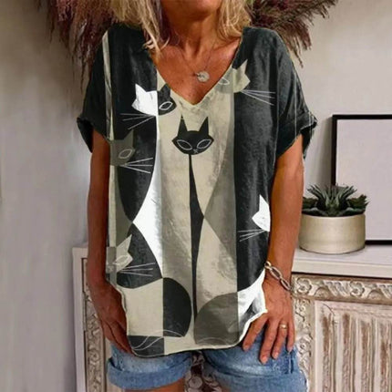 Women Moon Cat Animal 3D Summer Shirts - Mad Fly Essentials