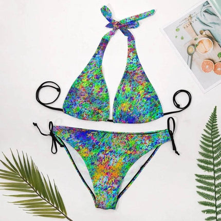 Women Neon Blue Confetti Storm Bikini Set - Bikini Set - WishShape Swimwear - Mad Fly Essentials