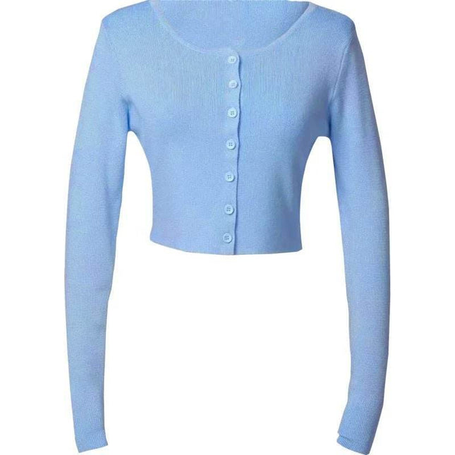 Women O - Neck Blue Crop Top Sweater - Sweater - Dream Girl - Mad Fly Essentials