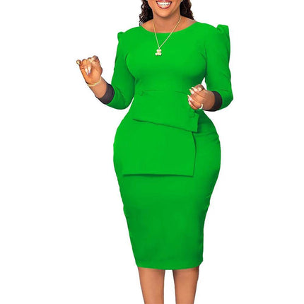 Women O - Neck Green Red Blue Sheath Midi Dress - MIDI Dress - kliou - Mad Fly Essentials