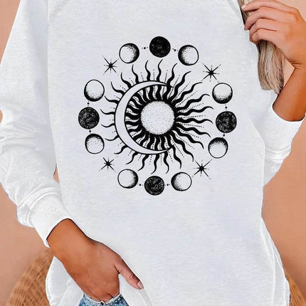 Women O - Neck Long Sun Astrology Design Hoodies - Hoodies - Ectic - Mad Fly Essentials