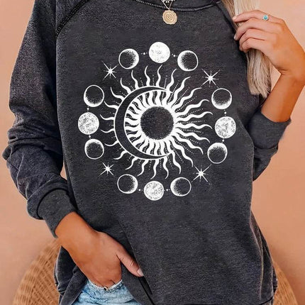 Women O - Neck Long Sun Astrology Design Hoodies - Hoodies - Ectic - Mad Fly Essentials
