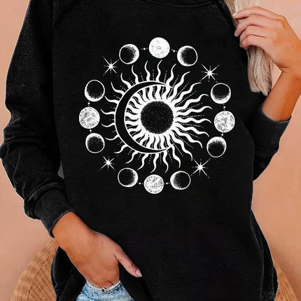 Women O - Neck Long Sun Astrology Design Hoodies - Hoodies - Ectic - Mad Fly Essentials