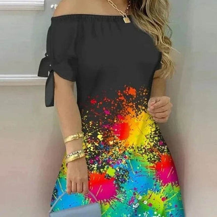Women Off Shoulder Black Paint Splash Mini Dress - Mini Dress - Owner Girl - Mad Fly Essentials