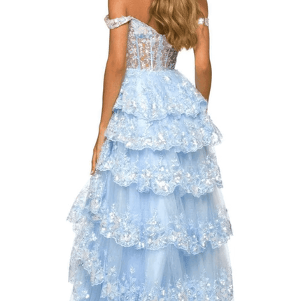 Women Off Shoulder Blue Satin Prom Maxi Dress - Maxi Dress - PIERESA - Mad Fly Essentials