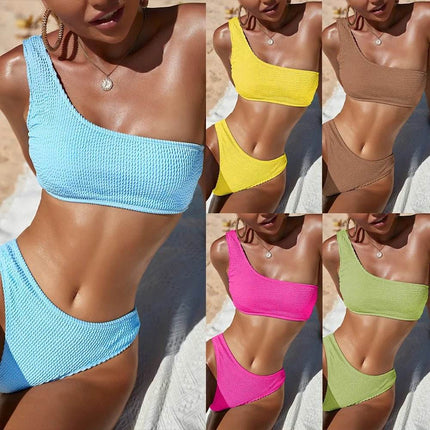 Women One Shoulder Solid Brazilian Bikini Set - Bikini Set - Beach Fellow - Mad Fly Essentials