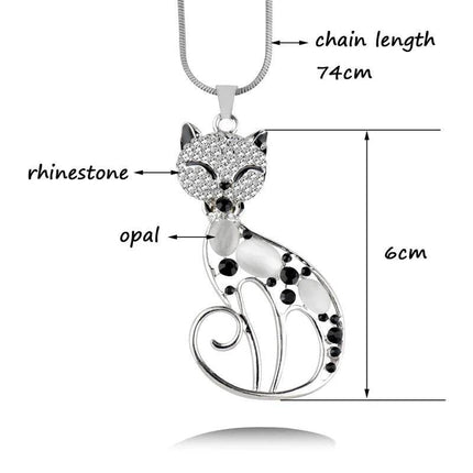 Women Opal Rhinestone Cat Pendant Necklace - Necklace - Sinleery - Mad Fly Essentials