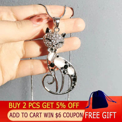 Women Opal Rhinestone Cat Pendant Necklace - Necklace - Sinleery - Mad Fly Essentials