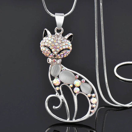 Women Opal Rhinestone Cat Pendant Necklace - Necklace - Sinleery - Mad Fly Essentials