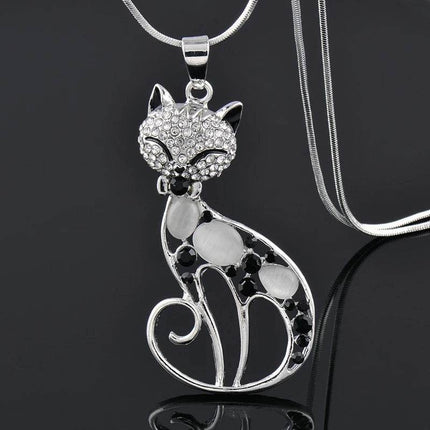 Women Opal Rhinestone Cat Pendant Necklace - Necklace - Sinleery - Mad Fly Essentials