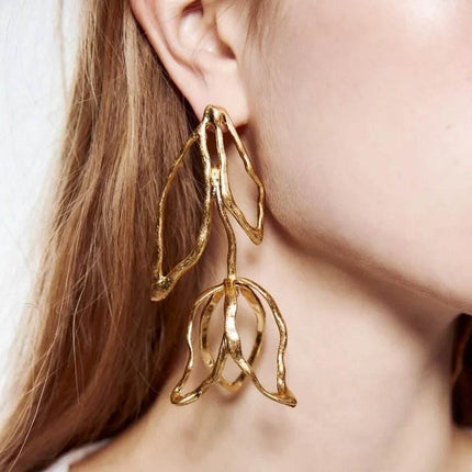 Women Oversized Hollow Tulip Dangle Earrings - Earrings - Fashionsnoops - Mad Fly Essentials