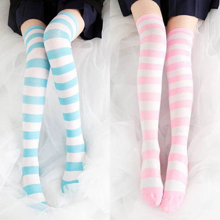 Women Pastel Color Candy Striped Long Socks - Socks - TOB - Mad Fly Essentials
